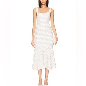 Misa Los Angeles Elke Tweed Midi Dress in Winter White